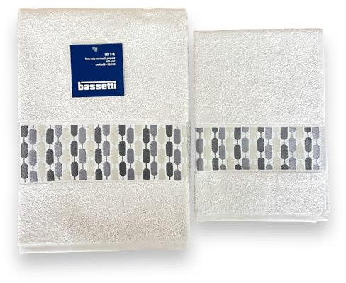 Bassetti Set Asciugamano viso e ospite in Spugna 100% Cotone con balza jacquard Art. Ghiacciolo 450 gsm