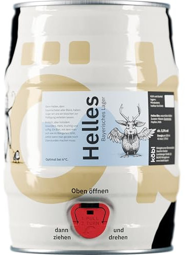 Bierfass köbi Helles | 5L Partyfass | Zapfhahn integriert | Videoanleitung per QR Code | Feiern | Geschenk