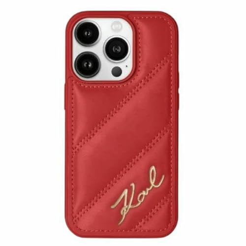 CG MOBILE Karl Lagerfeld KLHCP15SPQDSMGR Hülle für iPhone 15/14 / 13 6.1 Rot hardcase Diagonal Quilted Script