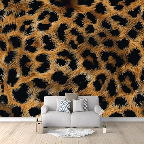 Papier Peint Mural 3D Animal Léopard Marron 200x140 cm Papier Peint Panoramique Poster Tapisserie Photo, Papier Peint intissé pour Chambre Salon Personnalisé Murale Décoration