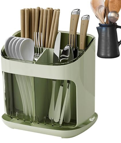 Utensil Holder - Cutlery Drainer for Sink | Large Storage Space Sink Caddy Spoon Holder | Kitchen Utensil Holder Caddy | Cutlery Storage Sink Caddy for Kitchen (Green, Black, White)