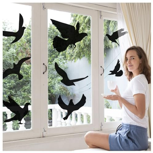 22 Stück Fensteraufkleber Vogelschutz, Groß Anti-Kollision Fenster Aufkleber, PVC Vogelschutz Aufkleber Schwarz Vögel Deko, Scheiben aufkleber