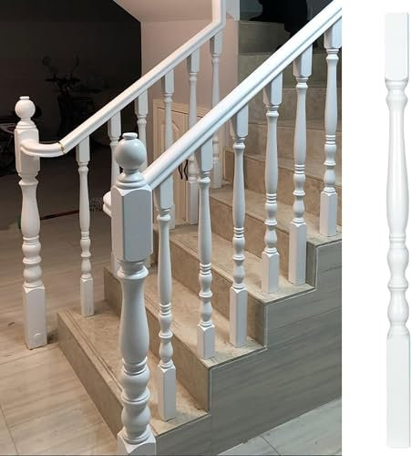 ININOSNP Balustraden-Treppengeländer for Treppen/Deck/Veranda, weiße Holzbalustrade for den Innenbalkon, Loft-Spindelpfosten(4 Pack)