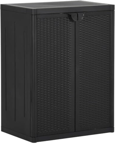 LVHUIDEH Gartenschrank mit 2 Böden, Außenschrank, Lagerschrank, Aufbewahrungsschrank, für Garten, Terrasse & Balkon, Rattan-Optik， UV- und wasserbeständig, 65 x 45 x 88 cm, Polypropylen