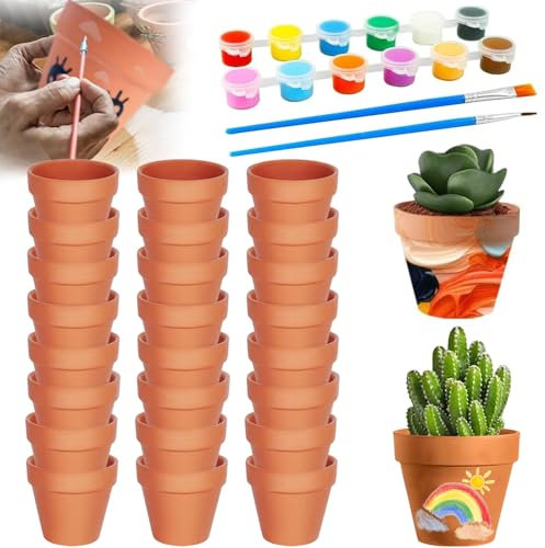 Cerkkapo 24 Stück 5,5 x 5 cm Tontöpfe Klein,Terrakotta Topf,Kleine Tontöpfe Zum Basteln,Mini Terrakotta Tontöpfe,Wiederverwendbar Tontopf mit Abflussloch für Setzlinge und Samen für kaktus Sukkulenten