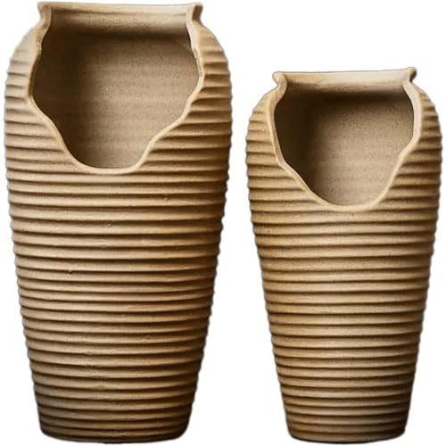 ZQDUFEA Juego de 2 maceteros, macetero de cerámica de Modelo Alto Vintage, macetero de cerámica para suculentas/Verduras/helechos