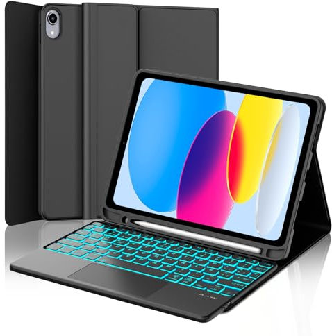 FOGARI Teclado con Touchpad para iPad A16 11 Generación 2025/10 Generación 10.9 2022, Funda iPad 11/10 Generación con Español Ñ Teclado Bluetooth Retroiluminado con Touchpad, Negro