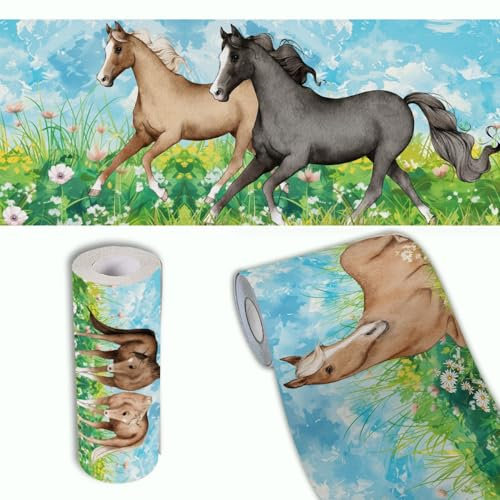 Sunnywall® Bordüre Kinderzimmer Pferde – 300x12 cm Vliestapete – Wandbordüre mit Pferdemotiv – Made in Germany – leicht anzubringen & rückstandslos entfernbar – ideal für Mädchenzimmer & Babyzimmer