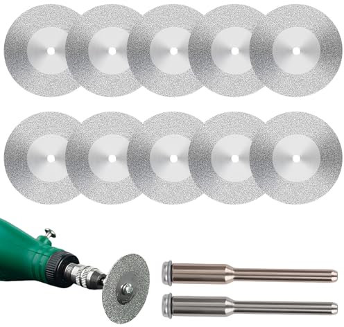 Cutting Discs, 10 Pcs 40mm Diamond Cutting Discs With 2 Mandrels Angle Grinder Blades Rotary Tool Accessories Metal Glass Tile Cutting Disc For Wood Metal Ceramics Porcelain Glass Tile