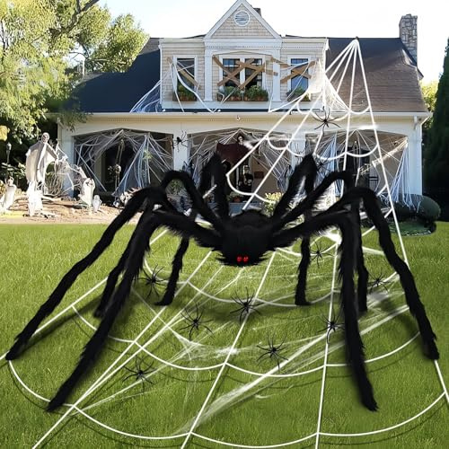 Dekoration Halloween Set,200cm Haarige Spinnen,500cm Spinnennetz, 40g Spinnennetz aus Baumwolle,20 Mini Spinne,Spukhäuser Deko,Gruselig Deko,für Außen Innen Party Garten