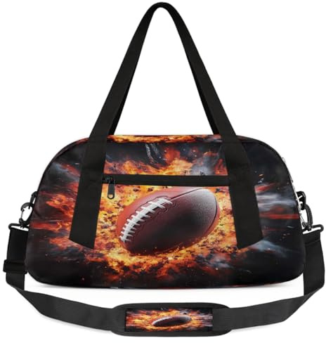 Petit sac de sport léger pour garçons et filles - Motif flammes de ballon de rugby
