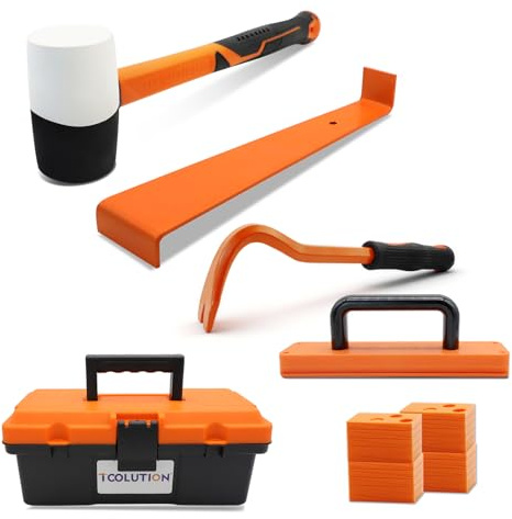 TOOLUTION Laminate Flooring Tools - 44 Pcs Floor Installation Kit | Vinyl/Wood Plank with 8 oz Rubber Mallet, Pull Bar, Claw Nail Puller, Tapping Block, 40-Piece Spacers, Storage Case