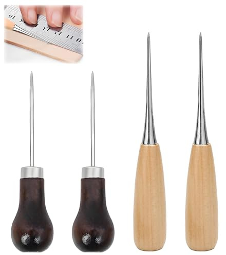 Bradawl Tool for Wood 4 Pcs, Heavy Duty Awl Tool Woodworking Craft Tools Gourd Shape Tailors Ham Sewing Awl Professional Punch Sharp for Perforating Leather Sewing Paper Crafts DIY Handicrafts