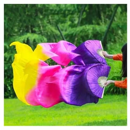KFXYSM Fan Veils Silk,Dance Silk Long Fans 1Pair(1L+1R) Belly Dancing Real Silk Veils Fan Veil Classic Size(As picture-21,150cm)
