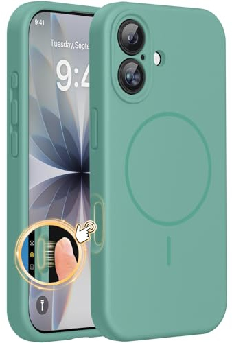 Miracase Magnetic for iPhone 17 Case, Liquid Silicone Case, Midnight Green | Compatible with Magsafe, Silicone Camera Control Cover, Soft Microfiber Lining, Shockproof Drop Protection Phone Case for 17