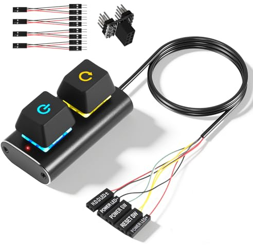Joycabin Desktop Computer Externer Netzschalter, PC Power Button mit LED-Licht, Multifunktionaler Desktop-Netzschalter für einfache Start- und Reset-Steuerung, Computer Switch Verlängerungskabel - 2M