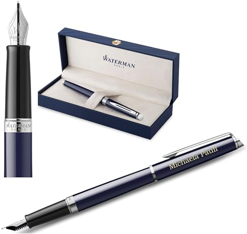Waterman Hémisphère stylo-plume gravé – cadeau personnalisé pour femmes et hommes – Encre bleue, plume moyenne, design élégant inspiré de la mode parisienne (BLUE C.C.)
