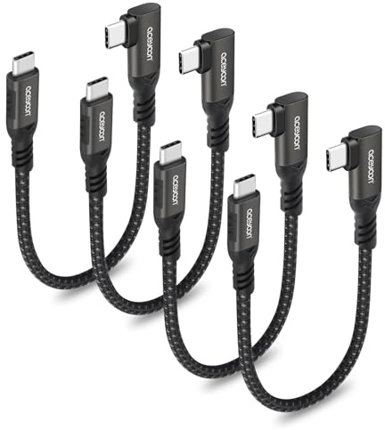aceyoon 240W USB C auf USB C Kabel Kurz 10CM, 4 Stück 5A PD 3.0 Schnellladekabel, Winkel 90 Grad USB C Ladekabel für iPhone 17/16/15, für MacBook, für iPad Pro, für Galaxy, für Huawei