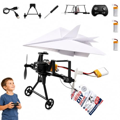 RC Paper Airplane Kit with Gyro Stabilizer and Dual Propellers (3*Battery)