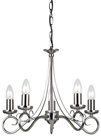Endon Trafford Classic Antique Silver E14 Dimmable Pendant Semi Flush 5 Lamp Ceiling Light