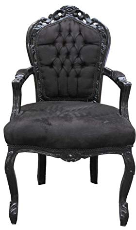 Casa Padrino Barock Esszimmer Stuhl Schwarz/Schwarz mit Armlehnen