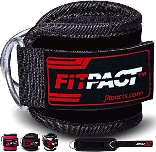 FITPACT Ankle Straps for Cable Machines Resistance Bands Padded Ankle Cuffs Set - Weighted Kickback Engaging Glutes, Hip Abductors and Core Muscles Ideal for Men Women, Adjustable Steel Double D Ring