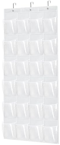 Hoopleljm 24 Pocket Clear Over The Door Shoe Pantry Closet Cabinet Organizer, White (64.2 x 18.9) (white)
