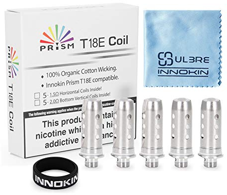 Innokin 5 Pcs Endura Prism T18E Replacement Coil 1.5ohm, for T18E T22E T18.II 2 V2 Tank Atomizer 2ml, with ULBRE Cleaning Cloth, E Cig Cigarettes Vaporizer Vape Pen Accessories, Genuine Long Lasting