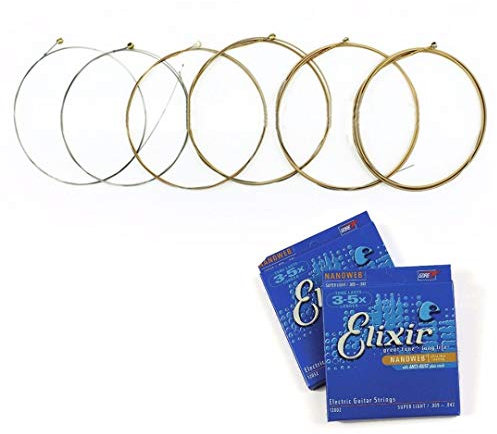 FidgetKute 1 Satz Elixir Nanoweb 12002 E-Gitarrensaiten (beschichtet, rostfrei) 0,09-0,42 Zoll