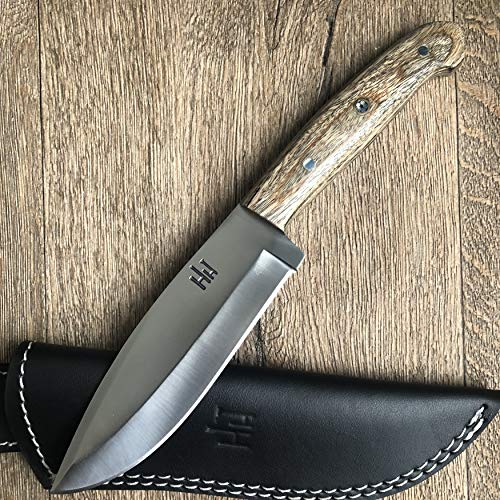 Hobby Hut HH-316 | Benutzerdefinierte handgefertigte 26.67 cm, 420C Stahl Jagdmesser mit Scheide | Feststehende Klinge, Micarta-Griff | Lederscheide | Entwickelt für Jagd und Camping