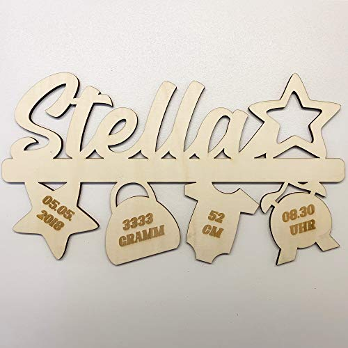 DRYSSON Holz Geschenk Baby Geburt Taufe Wunschname Name Geburts daten Schild