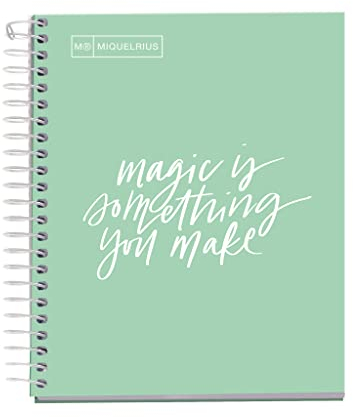 MIQUELRIUS - Notizbuch Messages - 1 farbiger Streifen, A6, 100 Blatt kariert, 5 mm, Papier 90 g, ohne Bohrungen, Einband aus extra hartem Karton, Farbe Mint