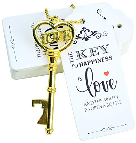 52pcs Love Heart Vintage Skeleton Key Bottle Openers Wedding Favors Gold
