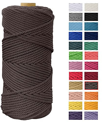 JeogYong Corde Macramé 4mm x 100m Fils Macrame Coton Ficelle Naturelle Cordon Bricolage Cordelettes pour Tentures Murales, Tissage Attrapeur de Rêves, Suspension Plante Décorations (Marron)