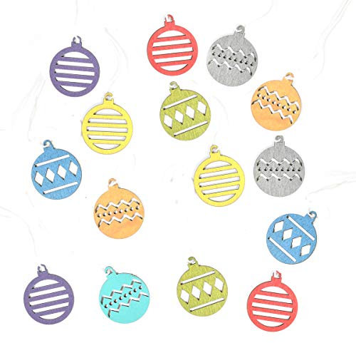 16pc Mini 3cm Natural Colourful Wooden Christmas Tree Decoration Baubles - Nordic Bauble Set On Hanging String