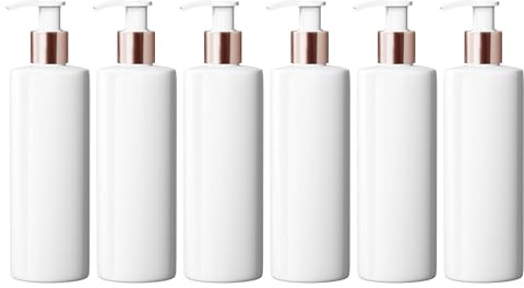 500ml Dispenser Pump White PET Plastic Bottle - Mrs Hinch Customisable DIY Refillable Bathroom Hand Lotion Soap With Rose Gold Lids (20)