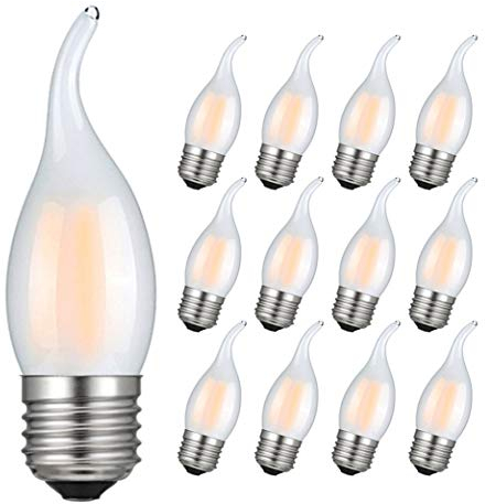 RANBOO Leuchtmittel E27 Kerzenform 4W / ersetzt 40W Halogenlampen / 400 Lumen/Warmweiß 2700K / 220-240V AC/LED Kerze E27 Flammen/Nicht Dimmbar/Glas Matt / 12er-Pack