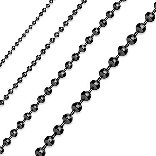 Paula & Fritz® Edelstahl Hals-Kette Damen Schwarz 485-mm Lang 4-mm Breit ca 6-Gramm Herren-Kette Hals-Schmuck Kugelkette Frauen-Ketten Männer-Ketten