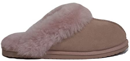 Reissner Lammfelle | Engel Hausschuhe Nadine | Pantoffel | Veloursleder | Innenfutter echtes Merino Lammfell | mit Fellkranz | rosé 38