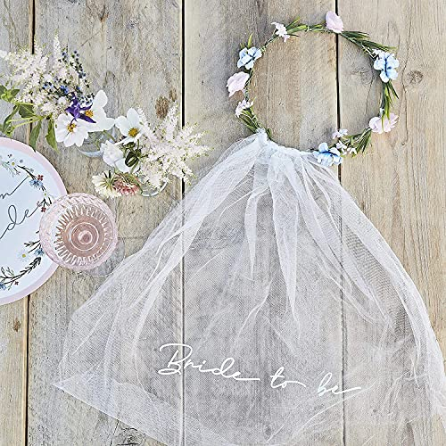 Miss Lovely Haarreif mit Blumen-Kranz & Schleier Krone Kränzchen Haar-Schmuck Bride to BE JGA-Party Junggesellinnen-Abschied Braut Kostüm Verkleidung Deko Accessoires Zubehör Frauen