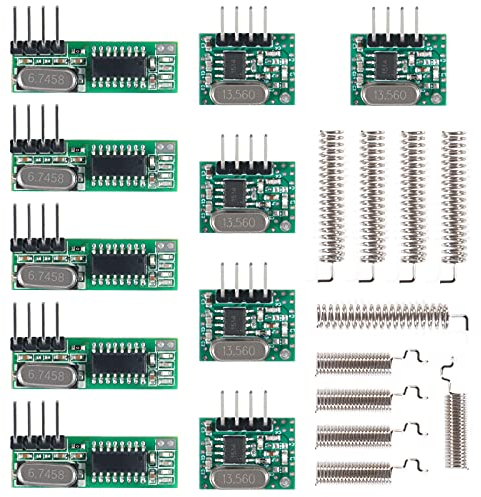 ALAMSCN 5 Set 433MHz RF Empfänger und Funk- Sende Modul + RF 433MHz Federantennen-Kit Kompatibel mit Arduino