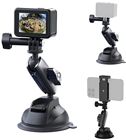TELESIN Supporto a Ventosa per Gopro Hero 13 12 11 10 9 DJI Osmo Action 5 Pro 4 3 Insta 360, Supporto da Auto per iPhone Android e Altri Smartphone, Accessori per Action Camera con Regolazione a 360°