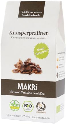 MAKRi® BIO Knusperpralinen aus Dattel Schokolade | Dattelschokolade Ohne Zucker | Vegan & Fair Gehandelt, Schoko Krossies Ohne Raffinierten Zucker | Dattelpralinen, Schokocrossis (6 Stk.)