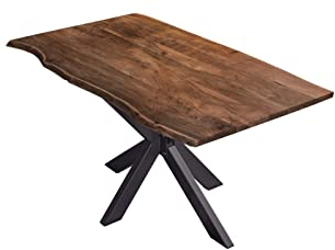 SAM Esstisch 160x85cm Benni, Akazienholz massiv + nussbaumfarben, echte Baumkante, Baumkantentisch mit Spider-Metallgestell Schwarz, Esszimmertisch mit Tischplatte 26mm