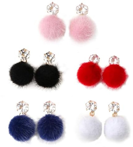 Holibanna Boucles D Oreilles Pompon Femme Boucle D Oreille Pompom Fausse Fourrure Boules Suspendues Cadeau Pour NoëL Anniversaire Et Quotidien