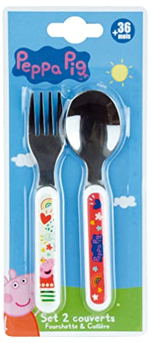 FUN HOUSE 006108 PEPPA PIG JUEGO DE CUBIERTOS QUE INCLUYEN UN Tenedor Y UNA Cuchara PARA NIÑOS H.13,5 X L.3 CM