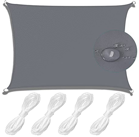 MEEYI Sonnensegel Quadrat 4x7m Wasserdicht Sonnensegel Sonnenschutz Garten 98% UV Schutz Sonnenschutz wetterfest reißfestem für Backyard Garden Terrasse Carport Pool mit Spannseilen grau