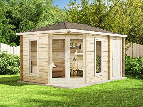 Alpholz 5-Eck Gartenhaus Liwa Compact mit Anbau aus Holz Gartenhütte Wandstärke: 28 mm Geräteschuppen