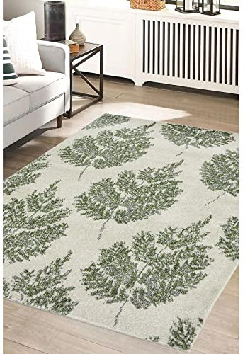 Modern Style Rugs Chateau Soft Leaf Green Indoor Area Rug. Easy to Clean Short Pile Small Rugs Suitable for Living Room, Bedroom, Conservatory, Hallway, Lounge Rug. 80 x 150 cm