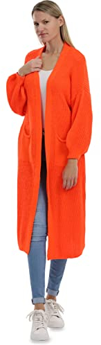 Malito Damen Strickmantel | schicker Cardigan | Moderne Wollmantel | Lange Strickjacke - Oberteil 3151 (orange)
